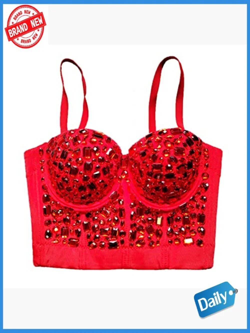 Handmade Rhinestone Push Up Bustier Crop Top Corset Vest Punk Sweetheart